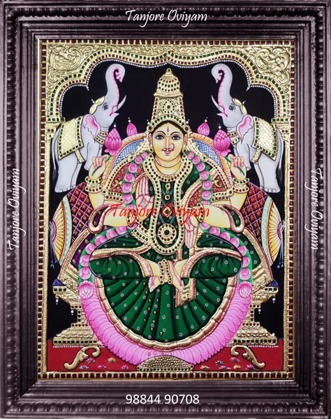 Authentic Handmade Gajalakshmi Tanjore painting elephants lotus gold foil artwork